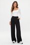 Women's Black High-Waisted Palazzo Pants, Stretchy Lycra Crepe Fabric, Beltless, Wide Leg. - 2
