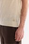 Men's Beige Crew Neck Linen Blend Comfort Fit Knitwear T-Shirt A61Y5014 - 3