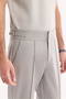 Light Gray High Waist Ribbed Buckle Detailed Trousers - 5