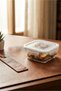 Fresco Glass Storage Container Single Small Size 375 ml Square White Lockable Lid