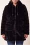Large Size Long Black Plush Cardigan with Pocket Detail