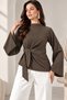 Women's Waist-Tied Draped Blouse Spanish Sleeve Long Sleeve Stylish Blouse