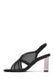 Women's Black Ankle Buckle Thick Heeled Fabric Sandals 26Sfd44116F - 3