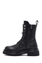 Women's Black Zippered Lace-Up Thick Soled Leather Boots Wf180013Dv - 3