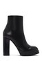 Women's Black Zippered High Heeled Leather Boots 25Wfd100118
