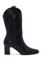 Women's Black Thick Heeled Leather Cowboy Boots Wf160010Dv