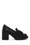 Women's Black Thick Heeled Tasseled Leather Loafer Af450018Dv