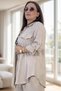 Foldable Sleeves, Buttoned Long Shirt, Wide Elastic Waist, Pocketed Pants, Thin Summer Fabric, Plus Size, Two-Piece Set - 5