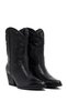 Women's Black Short Thick Heeled Leather Cowboy Boots 25Wfd182518 - 3