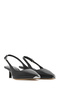 Women's Black Open-Back Stiletto, Short Thin Heeled Leather Shoes 26Pfd120018 - 2