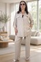 Foldable Sleeves, Buttoned Long Shirt, Wide Elastic Waist, Pocketed Pants, Thin Summer Fabric, Plus Size, Two-Piece Set
