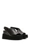Women's Black Leather Sandals with Filled Heels 26Sfd200818 - 2