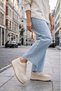Women's Beige Lace-Up Thick Sole Knitted Sneaker 26Pfd430414 - 2