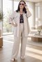Foldable Sleeves, Buttoned Long Shirt, Wide Elastic Waist, Pocketed Pants, Thin Summer Fabric, Plus Size, Two-Piece Set - 7