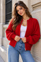 Women's Red Zippered Knitwear Cardigan