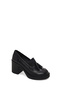Women's Black Thick Heeled Tasseled Leather Loafer Af450018Dv - 8