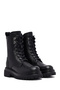 Women's Black Zippered Lace-Up Thick Soled Leather Boots Wf180013Dv - 2