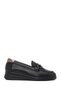 Women's Black Buckle Wedge Heeled Leather Shoes, Comfort Loafer 26Pfd411318