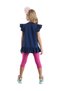Navy Blue Pink Unicorn Cat Ruffled Girl's Summer T-Shirt Tights Set - 2