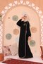Hijab Dress Ferace Black Elif Vav Embroidered Snap Fastener Ribbed Medina Silk - 5
