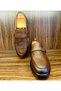 Genuine Leather Brown Laceless Buckled Handmade Classic Men's Shoes Kabala - 3