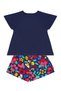 Floral Cat Girl's Navy Blue Summer T-Shirt Poplin Shorts Set - 4
