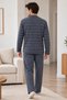 Premium Soft Men's Pajama Set: Soft-Textured, Long-Sleeved, Button-Down Collar, Striped Winter Pajamas - 2