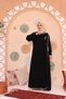 Hijab Dress Ferace Black Elif Vav Embroidered Snap Fastener Ribbed Medina Silk - 4