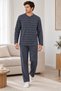 Premium Soft Men's Pajama Set: Soft-Textured, Long-Sleeved, Button-Down Collar, Striped Winter Pajamas - 3