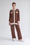 Button-Detail Pants Suit, Dark Brown - Cream