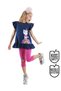 Navy Blue Pink Unicorn Cat Ruffled Girl's Summer T-Shirt Tights Set