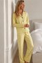 Women's Polka Dot Long Sleeve Buttoned Yellow Pajama Set - 3