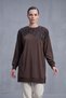 Leaf Sequined Gathered Shoulder Detail Tunic Brown