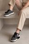 Women's Sneaker Thick Sole Denim Removable Beaded Buckle Sports Shoes Porento Black Denim - 4