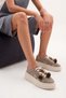 Women's Sneaker Thick Sole Denim Removable Beaded Buckle Sports Shoes Pevosa Beige Denim - 3
