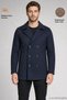 Men's Navy Blue Double-Breasted Collar Wind-Resistant Winter Cashmere Jacket with Quilted Interior