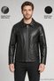 Men's Black Zippered Regular Fit Faux Leather Jacket with Fur Inside