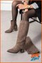 NANA Leggings: Detailed-toe leather leggings with 8 cm taupe color heels, slip-on style - 5