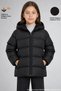 Girl's Black Fleece Lined Fur Hooded Waterproof Windproof Inflatable Winter Coat