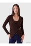 Ozmarka New Season Brown Double Breasted Collar Gathered Soft Touch Blouse