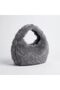 Gray Plush Women's Handbag, Soft Faux Fur Lined Mini Shoulder Bag, Bzeldr05. - 3