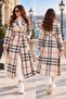 Imported Cashmere Fabric Checkered Pattern Lined Coat Beige