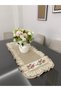 Beige Linen Fabric Cross-Stitch Embroidered Scalloped Runner