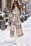 Imported Cashmere Fabric Checkered Pattern Lined Coat Beige - 2
