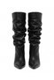 Women's Black Bellows Boots Pointed Toe Wedge Heel Gathered Stylish Boots - 6