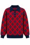 Navy Blue Polo Collar Knit Sweater - 609123