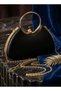 Women's Evening Dress Bag Gold Moon Case Black Leather Hand and Shoulder Bag - 3