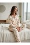 Women's Teddy Love Teddy Bear and Bow Patterned Buttoned Pajama Set