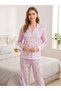Women's Lovely Bow Bowknot and Patterned Striped Buttoned Pajama Set