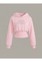 Women's Oversize Crystal Stone Printed Short Hooded Crop Sweatshirt